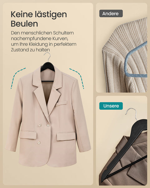 Rootz 30 Piece Black Hanger Set - Wooden Clothes Hangers - Rotatable Hook - Durable Birch Wood - 43cm x 21cm x 0.8cm