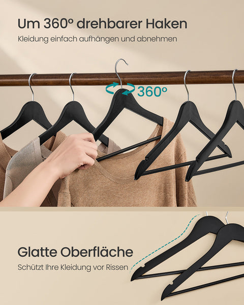 Rootz 30 Piece Black Hanger Set - Wooden Clothes Hangers - Rotatable Hook - Durable Birch Wood - 43cm x 21cm x 0.8cm