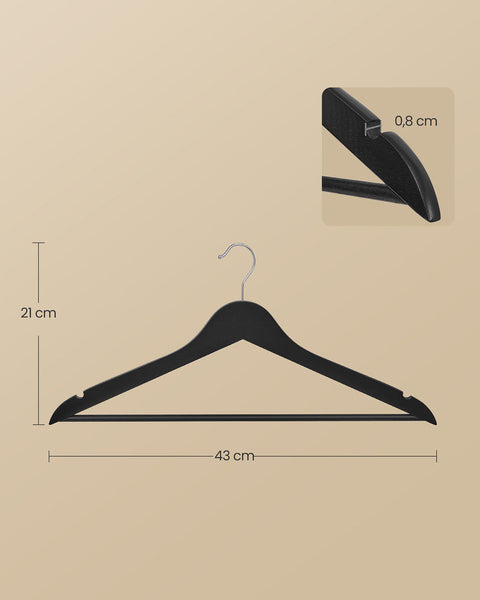 Rootz 30 Piece Black Hanger Set - Wooden Clothes Hangers - Rotatable Hook - Durable Birch Wood - 43cm x 21cm x 0.8cm