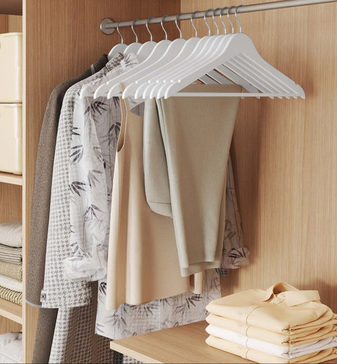 Rootz 30 Piece Set Wooden Clothes Hangers - 360° Rotating Hook -  White - Birch Wood - 43cm x 21cm x 0.8cm