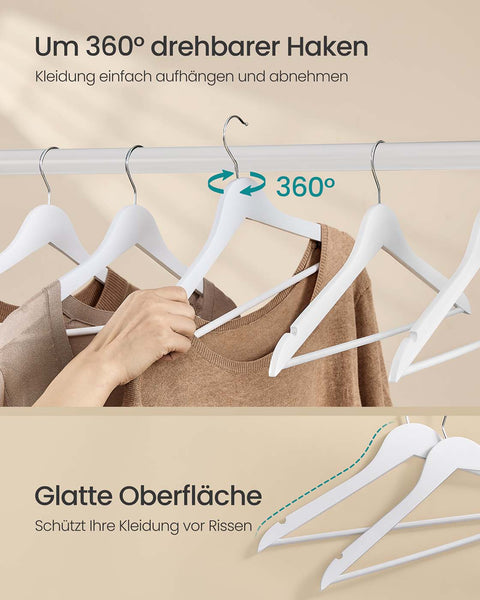 Rootz 30 Piece Set Wooden Clothes Hangers - 360° Rotating Hook -  White - Birch Wood - 43cm x 21cm x 0.8cm