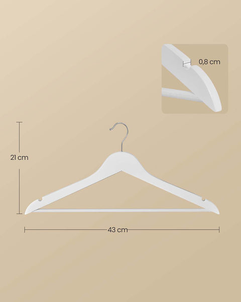 Rootz 30 Piece Set Wooden Clothes Hangers - 360° Rotating Hook -  White - Birch Wood - 43cm x 21cm x 0.8cm