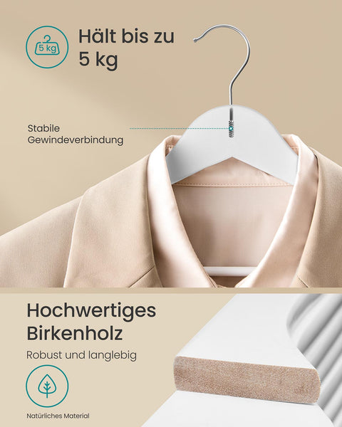 Rootz Clothes Hangers - Garment Holders - Wardrobe Organizers - Durable Birch Wood - 43cm x 21cm x 0.8cm