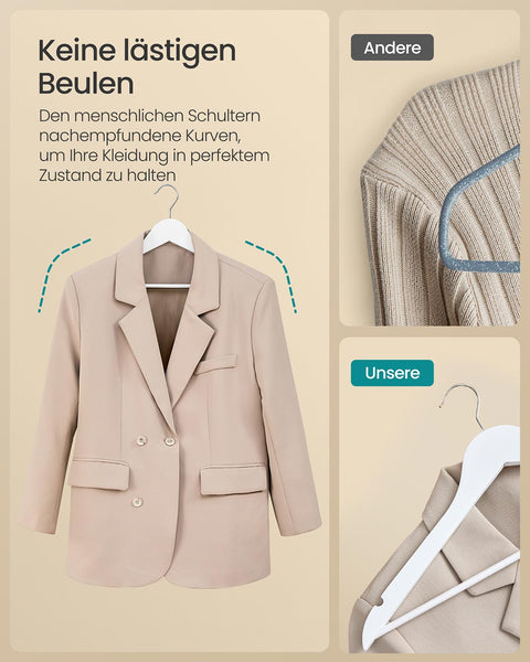 Rootz Clothes Hangers - Garment Holders - Wardrobe Organizers - Durable Birch Wood - 43cm x 21cm x 0.8cm