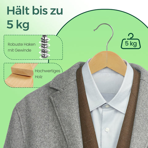 Rootz Wooden Hanger Set - Clothes Hanger - Solid Wood Bracket - Durable Design - 44.5 x 1.2 x 23 cm