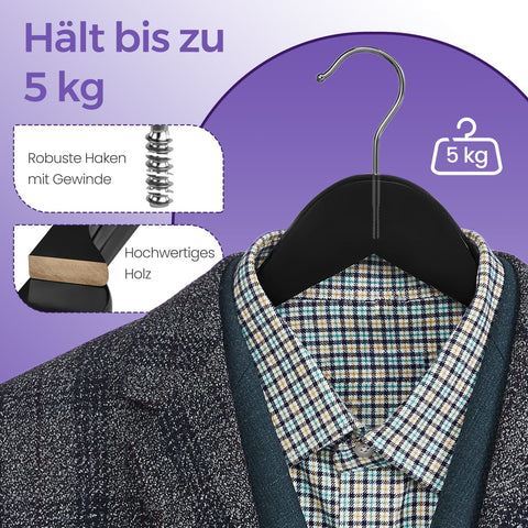 Rootz Wooden Hanger Set of 20 - Solid Wood Hangers - Clothes Hangers - Maple Wood - 44.5cm x 23cm x 1.2cm