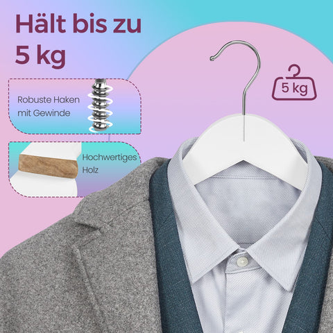 Rootz 50s Set Wooden Clothes Hangers - Coat Hangers - Garment Hangers - Solid Maple Wood - 44.5cm x 23cm x 1.2cm