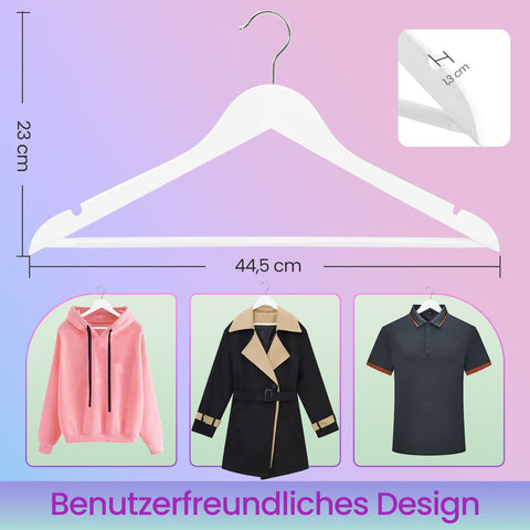 Rootz 50s Set Wooden Clothes Hangers - Coat Hangers - Garment Hangers - Solid Maple Wood - 44.5cm x 23cm x 1.2cm