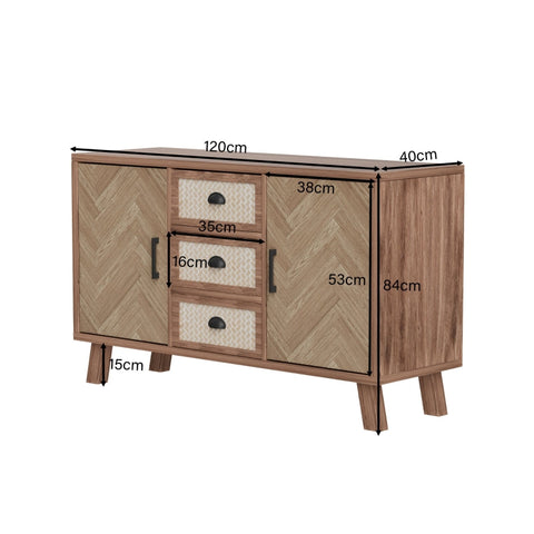 Rootz Stylish Sideboard - Storage Cabinet - Elegant Buffet - Timeless Design - Herringbone Pattern - 120L x 40W x 84H cm