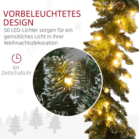 Rootz Christmas Garland - Light Up Festive Fir Garland - Warm White LEDs - Snowy Pine Cones & Red Berries - Flame Retardant - 1.8m x 30cm x 30cm