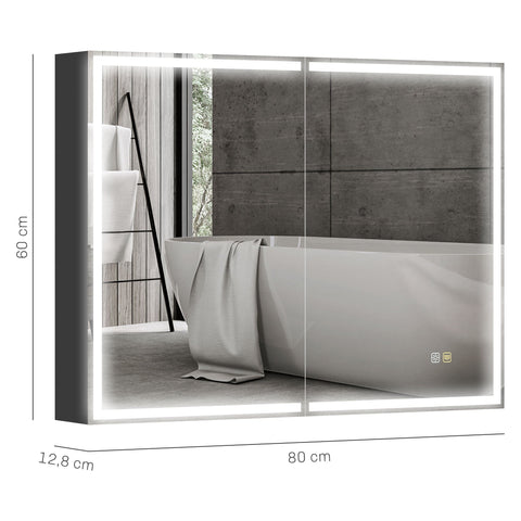 Rootz Mirror Cabinet - Bathroom Mirror - LED Mirror - Adjustable Lighting - 80cm x 12.8cm x 60cm
