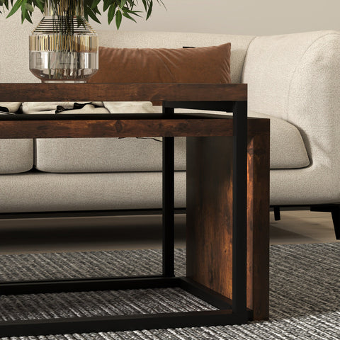 Rootz Set of 2 Coffee Tables - Sofa Table - Side Table - Modern Style - MDF & Metal - 90 x 48 x 42 cm / 59 x 42 x 36 cm - Black + Brown