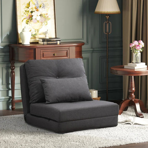 Rootz Floor Chair - Opvouwbare matras - Slaapmat - 2-in-1 ontwerp - Afneembaar kussen - Linnen - Schuim - Metaal - Donkergrijs - 60 X 80 X 56 Cm