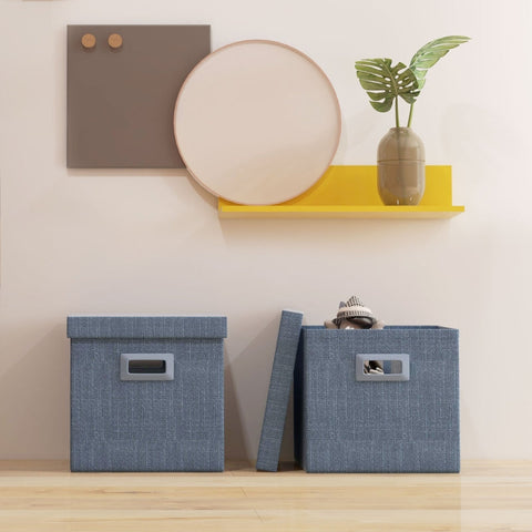 Rootz Storage Box Set - Collapsible Bins - Fabric Cubes - Removable Lid - Stackable Design - Imitation Linen - 30cm x 30cm x 29cm