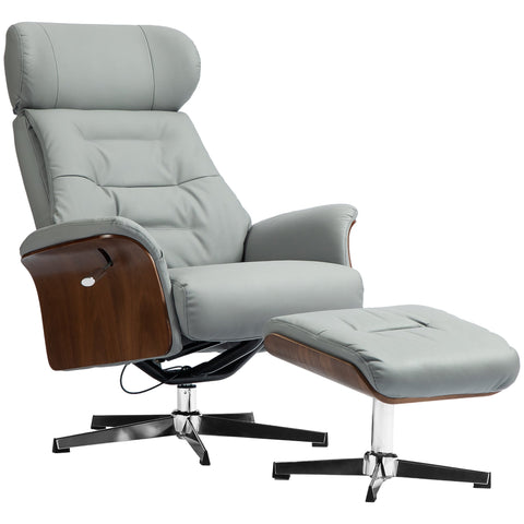 Rootz Relaxation Chair with Stool - Reclining Chair - Swivel TV Chair - 135° Tilt Function - 80W x 84D x 108H cm - Grey