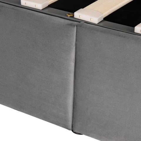 Rootz Upholstered Bed - Height-Adjustable Headboard - Slatted Frame - Comfort Back Support - 219cm x 169cm x 92/97/105cm - Grey Velvet