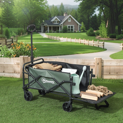 Rootz Foldable Garden Car - Transport Wagon - Beach Cart - 90kg Capacity - 114cm x 46cm x 65-92cm