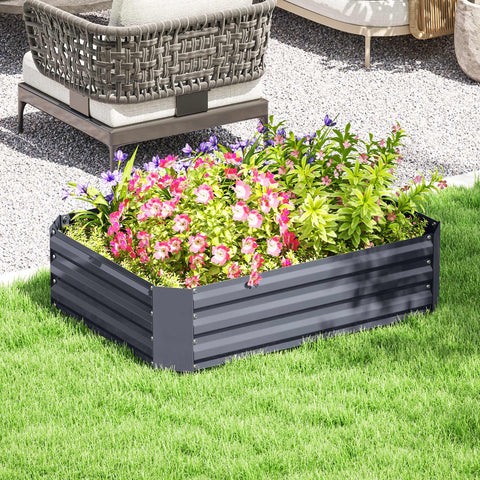 Rootz Galvanized Steel Raised Bed - Planting Box - Flower Box - Rust Protection - 120 x 90 x 30 cm Grey