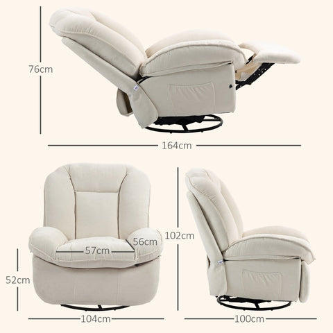 Rootz Recliner Chair - TV Chair - 360° Swivel - Rocking Function - Chenille Fabric - Pocket Spring Padding - 104cm x 100cm x 102cm