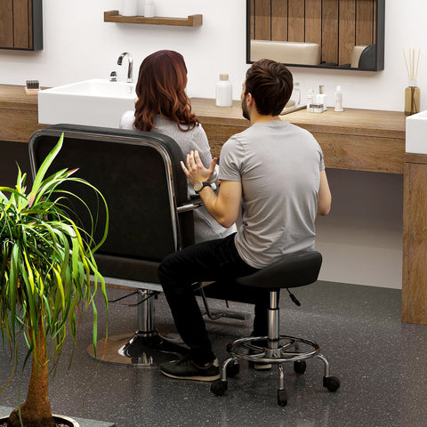 Rootz Roll Stool - Salon Chair - Height Adjustable Stools - Enhanced Comfort - 43L x 43W x 59-75H cm - Black