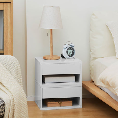 Rootz Set of 2 Wall Bedside Tables - Nightstands - Floating Tables - Space-Saving Design - 37W x 32D x 21H cm White
