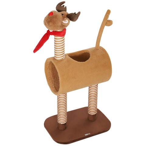 Rootz 98 cm Cat Tower - Kratzbaum - Scratching Post - Protects Furniture - Brown Deer Design - 34cm x 98cm x 48cm