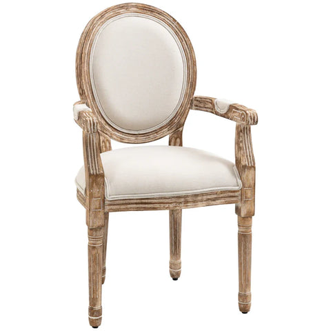 Rootz Dining Room Chair - Retro Design - Kitchen Chair With Armrests - Living Room Chair - Upholstered Chair - Cream White + Light Wood - 56 x 56 x 96 cm