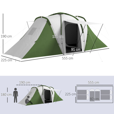 Rootz Family Camping Tent - Waterproof Shelter - Easy Setup Tent - Spacious Design - 5.55m x 2.25m x 1.9m