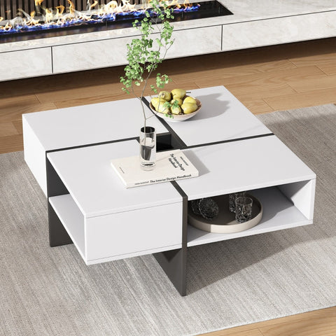 Rootz Modern Square Coffee Table - Chic Center Table - Stylish Living Room Table - Durable Chipboard - 70cm x 70cm x 35cm