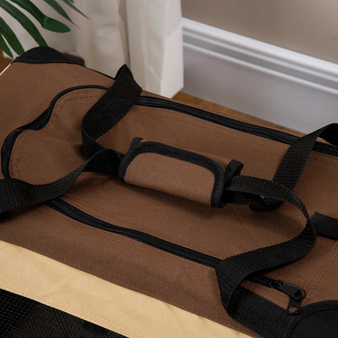 Rootz Dog Carrier Bag - Carrying Bag - 3 Entrances - Oxford Fabric - Mesh Fabric - Foldable - Brown + Beige - 70 x 51 x 50 cm