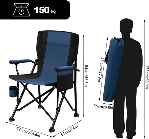 Rootz Fishing Chair - Portable Folding Camping Chair - Outdoor Beach Chair - Oxford Fabric - 62cm x 93cm x 61cm