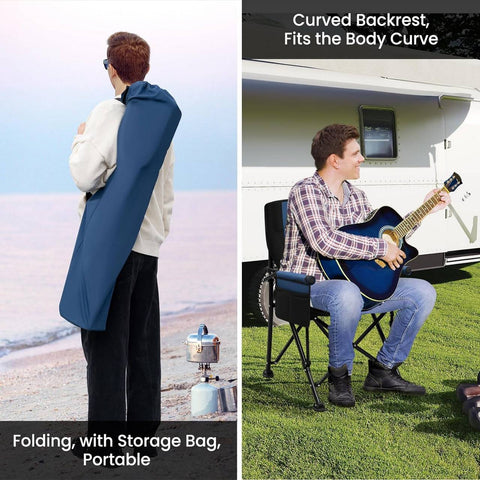 Rootz Fishing Chair - Portable Folding Camping Chair - Outdoor Beach Chair - Oxford Fabric - 62cm x 93cm x 61cm