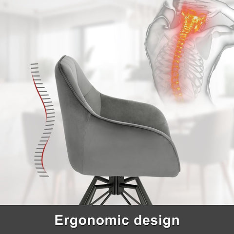 Rootz Swivel Dining Chair - Rotating Chair - Velvet Upholstered Chair - Ergonomic Design - Comfortable Wide Seat - Durable Metal Frame - 58.5cm x 82.5cm x 54.5cm