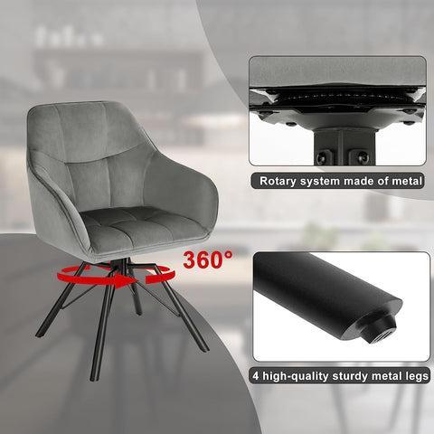 Rootz Swivel Dining Chair - Rotating Chair - Velvet Upholstered Chair - Ergonomic Design - Comfortable Wide Seat - Durable Metal Frame - 58.5cm x 82.5cm x 54.5cm