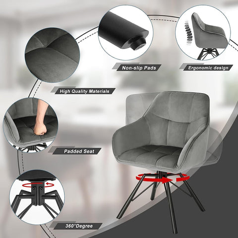 Rootz Swivel Dining Chair - Rotating Chair - Velvet Upholstered Chair - Ergonomic Design - Comfortable Seating - Durable Build - 58.5cm x 82.5cm x 54.5cm