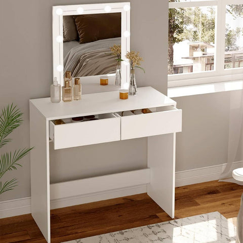 Rootz Adjustable LED Light Dressing Table - Vanity Desk - Makeup Station - Brightness Control - Ample Storage - Durable Build - 80cm x 132.5cm x 39.5cm