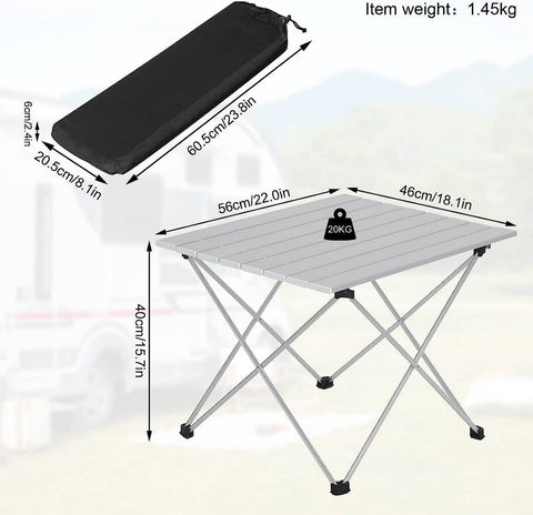 Rootz Aluminum Camping Table - Foldable - Ultra Light - Easy to Carry with Bag - 46cm x 40cm x 56cm
