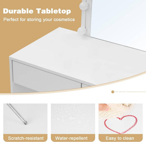 Rootz Adjustable LED Light Dressing Table - Vanity Desk - Makeup Station - Brightness Control - Ample Storage - Durable Build - 80cm x 132.5cm x 39.5cm