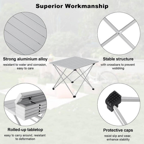 Rootz Aluminum Camping Table - Foldable - Ultra Light - Easy to Carry with Bag - 46cm x 40cm x 56cm