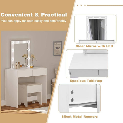 Rootz Adjustable LED Light Dressing Table - Vanity Desk - Makeup Station - Brightness Control - Ample Storage - Durable Build - 80cm x 132.5cm x 39.5cm