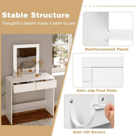 Rootz Adjustable LED Light Dressing Table - Vanity Desk - Makeup Station - Brightness Control - Ample Storage - Durable Build - 80cm x 132.5cm x 39.5cm