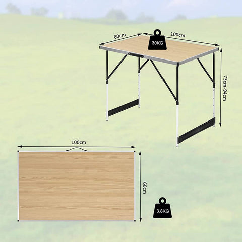 Rootz Adjustable Folding Camping Table - Portable Picnic Table - Compact Outdoor Table - Aluminum Frame - 60cm x 73/80/86.5/94cm
