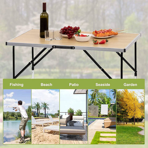 Rootz Adjustable Folding Camping Table - Portable Picnic Table - Compact Outdoor Table - Aluminum Frame - 60cm x 73/80/86.5/94cm
