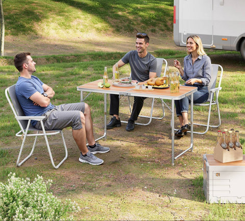 Rootz Adjustable Camping Table - Folding Picnic Table - Lightweight MDF Table - 3 Height Settings - 60 x 55/62/70 x 120 cm - Durable & Portable