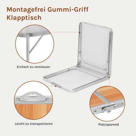 Rootz Adjustable Camping Table - Folding Picnic Table - Lightweight MDF Table - 3 Height Settings - 60 x 55/62/70 x 120 cm - Durable & Portable