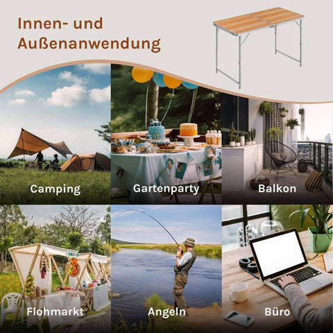 Rootz Adjustable Camping Table - Folding Picnic Table - Lightweight MDF Table - 3 Height Settings - 60 x 55/62/70 x 120 cm - Durable & Portable
