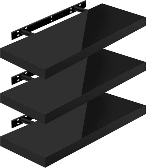 Rootz Set of 3 Wall Shelves - Floating Shelves - Display Ledges - High-Gloss Finish - Durable & Moisture-Resistant - Versatile & Easy Installation - 60cm x 22.9cm x 3.8cm