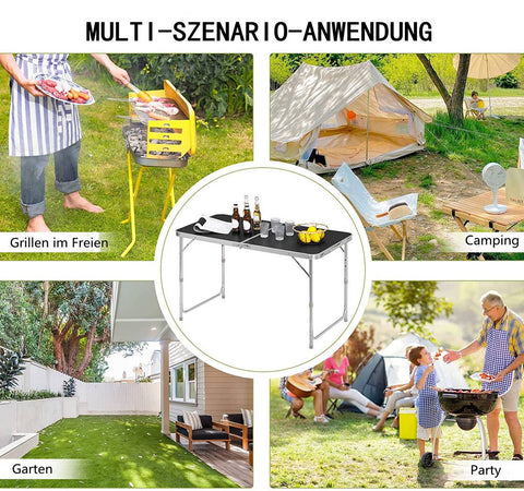 Rootz Camping Table - Folding Table - Garden Table - Height Adjustable - Aluminum Alloy - 60cm x 120cm x 70cm - Space Saving & Stable Design