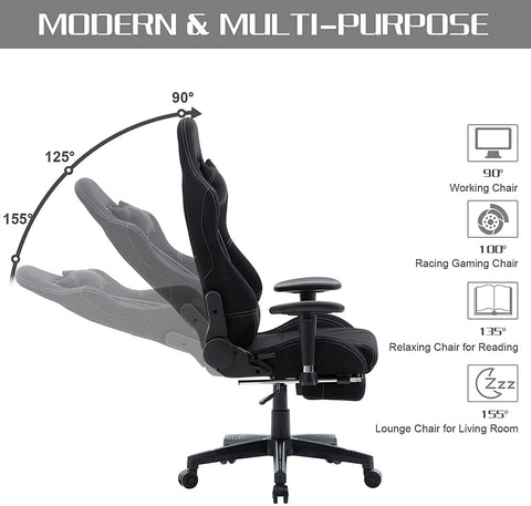 Rootz Ultimate Gaming Chair - Office Chair - Recliner - High-Density Foam - Adjustable Support - Ergonomic Design - 57cm x 50cm x 125-133cm