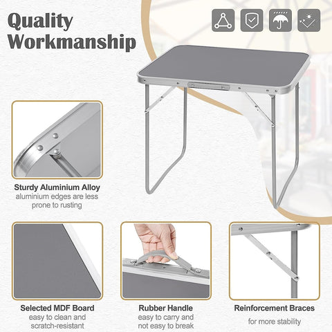 Rootz Folding Camping Table - Ultralight Camp Table - Portable Picnic Table - Rustproof - 70cm x 60cm x 50cm